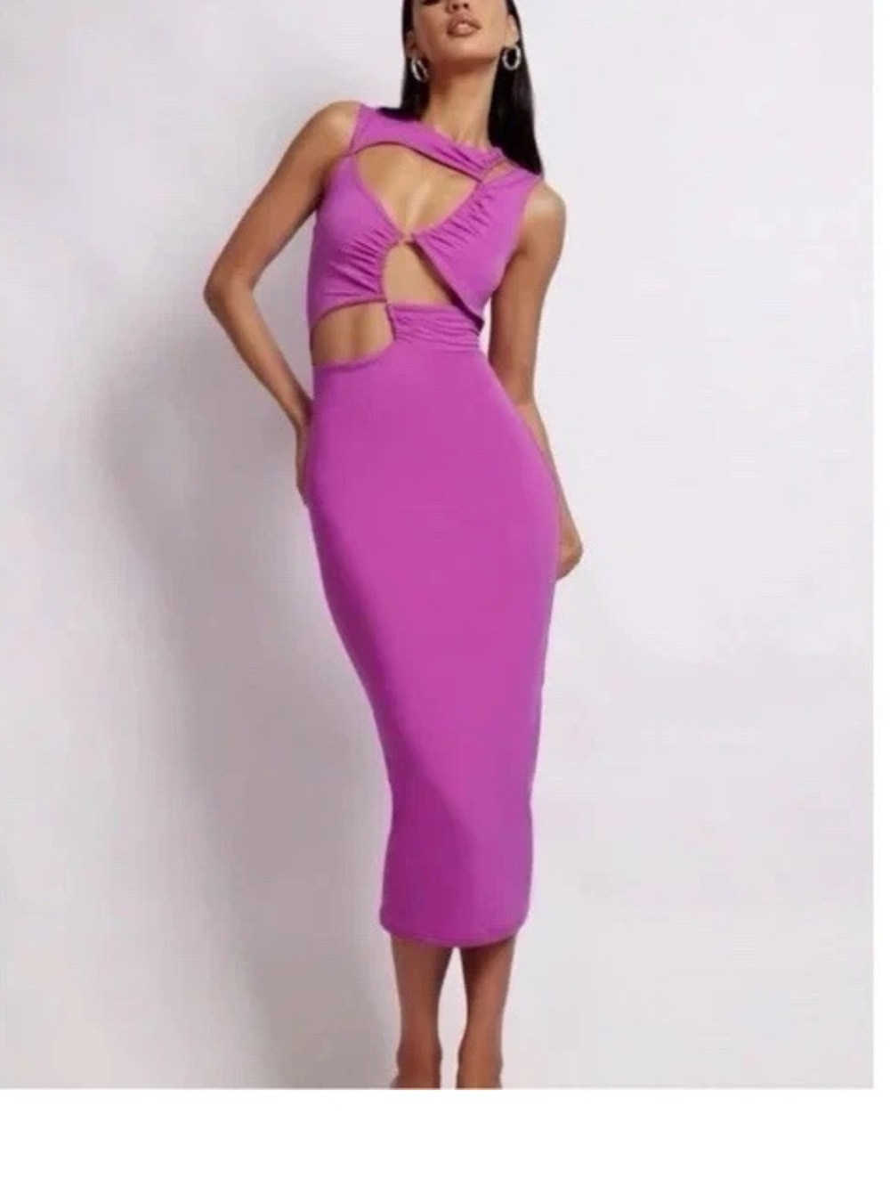 Magenta Cutout Sleeveless Midi Dress